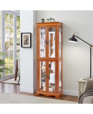 Streamdale Lighted Glass Curio Cabinet - Wood Frame, Oak