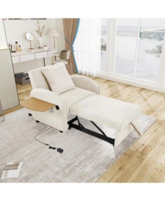 Convertible Chair Bed- 3-in-1 Pull-Out Sofa with USB & Desk (Creamy White