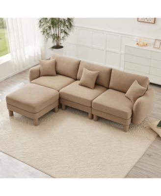 Boucle Convertible Sectional Sofa with Ottoman - Coffee