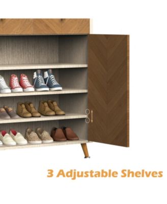 Streamdale 4-Tier Shoe Cabinet with Drawers & Doors - Herringbone Wood