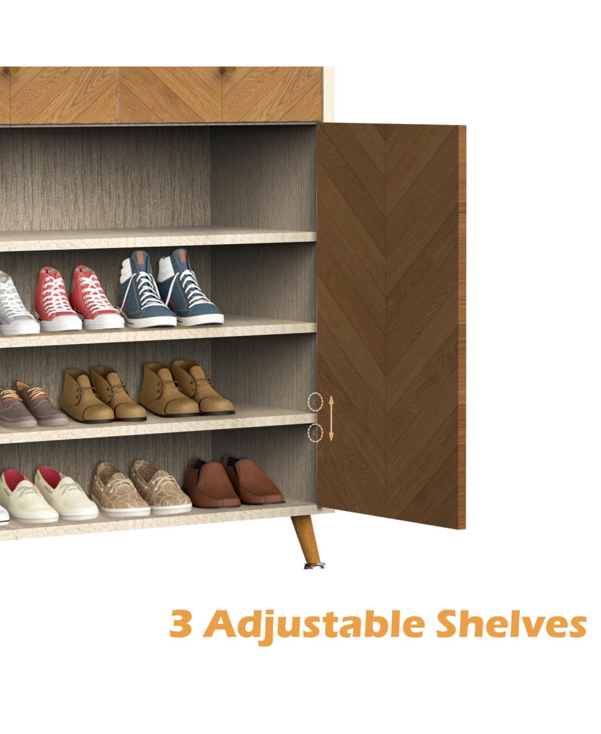 Streamdale 4-Tier Shoe Cabinet with Drawers & Doors - Herringbone Wood