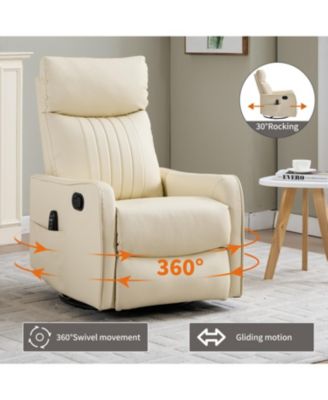 Faux Leather Heat Massage Manual Recliner Chair with Rocker & Swivel