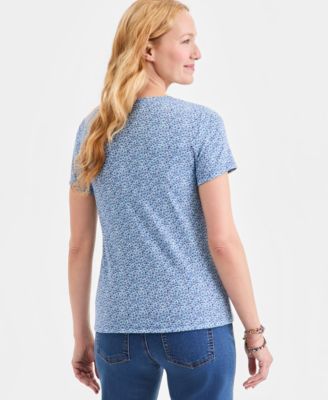 Women's Printed Short-Sleeve Henley Top