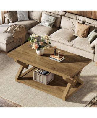 2-Tier Coffee Center Table for Living Room, 47.24-Inch Farmhouse Rectangle Tea Cocktail Table