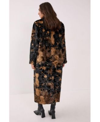 Women's Cow Print Faux Fur Longline Coat