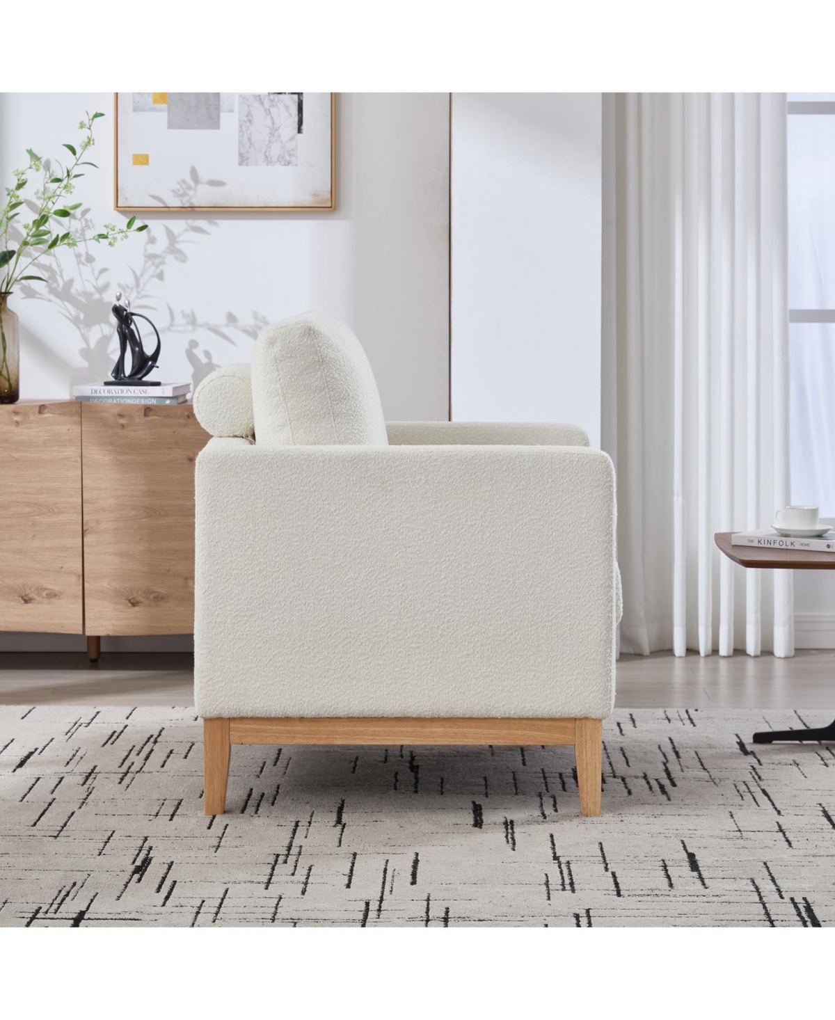 Streamdale Furniture 35.4" Wide Ivory Boucle Accent Chair with Wood Legs
