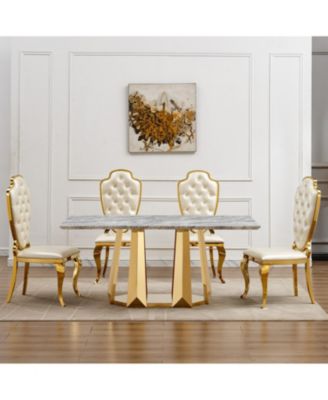 70" Faux Marble Dining Table, Mirrored Base