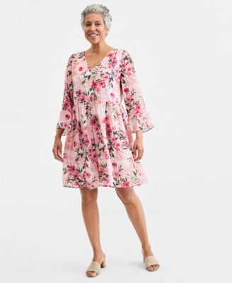 Women's Printed V-Neck 3/4-Sleeve Dress