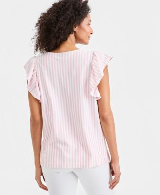Women's Printed V-Neck Flutter-Sleeve Top