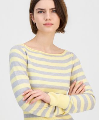 Juniors' Boat-Neck High Rib Start Striped Sweater