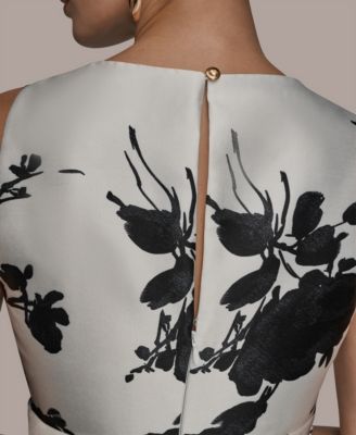 Women's Short Sleeve V-neck Floral Print Mikado Gown