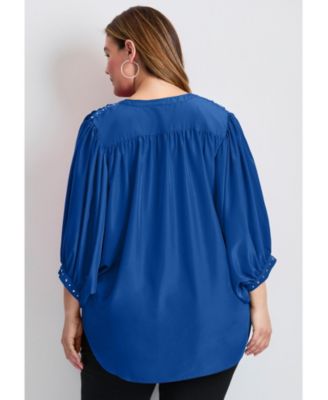 Women's Studded Blouson Sleeve Blouse Tops