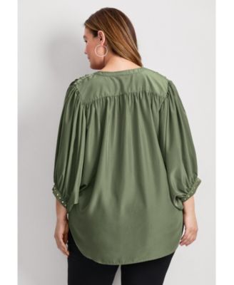 Women's Plus Size Studded Blouson Sleeve Blouse Tops