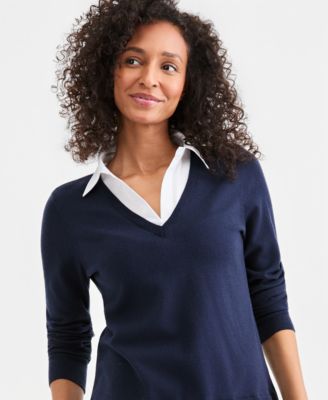 Women's Two-Fer V-Neck Sweater
