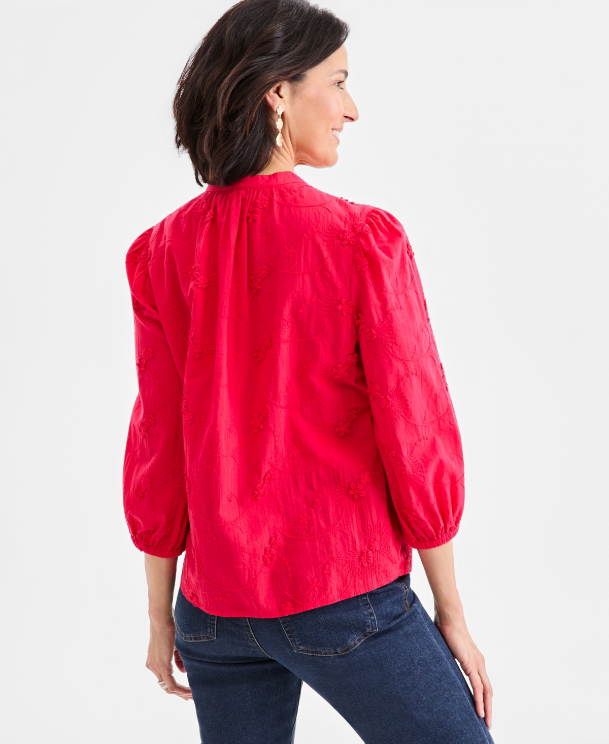 Style & Co Petite Crewneck Embroidered Detail Top, Macy's Exclusive