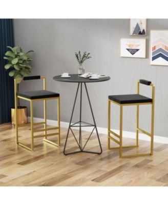 Velvet Counter Stools Set of 2, Low Back, Gold & Black
