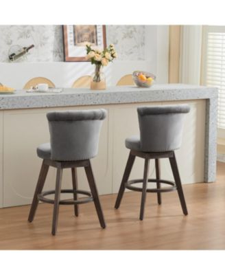 26" Swivel Counter Stools Set of 2, Velvet Upholstered, Gray