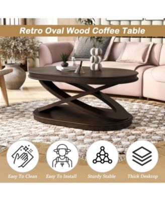 Retro Coffee Table Set - Oval Coffee & Round End Tables - Espresso