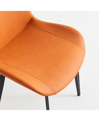 Orange PU Leather Dining Table Set of 2 with Iron Legs