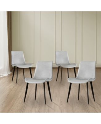 Floral PU Leather Dining Chairs Set of 4