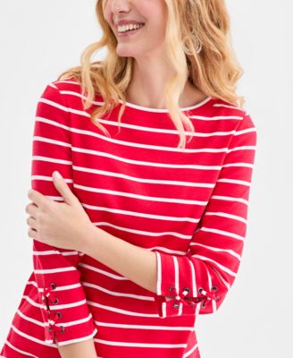 Women's Striped Lace-Up-Sleeve Tunic