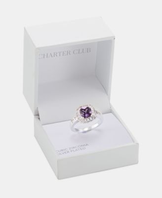 Silver-Tone Purple Crystal & Cubic Zirconia Halo Ring