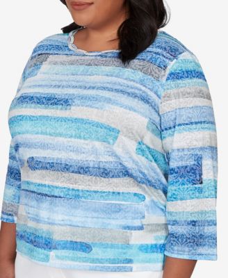 Plus Size Classic Brushstroke Biadere Embellished Neck Top