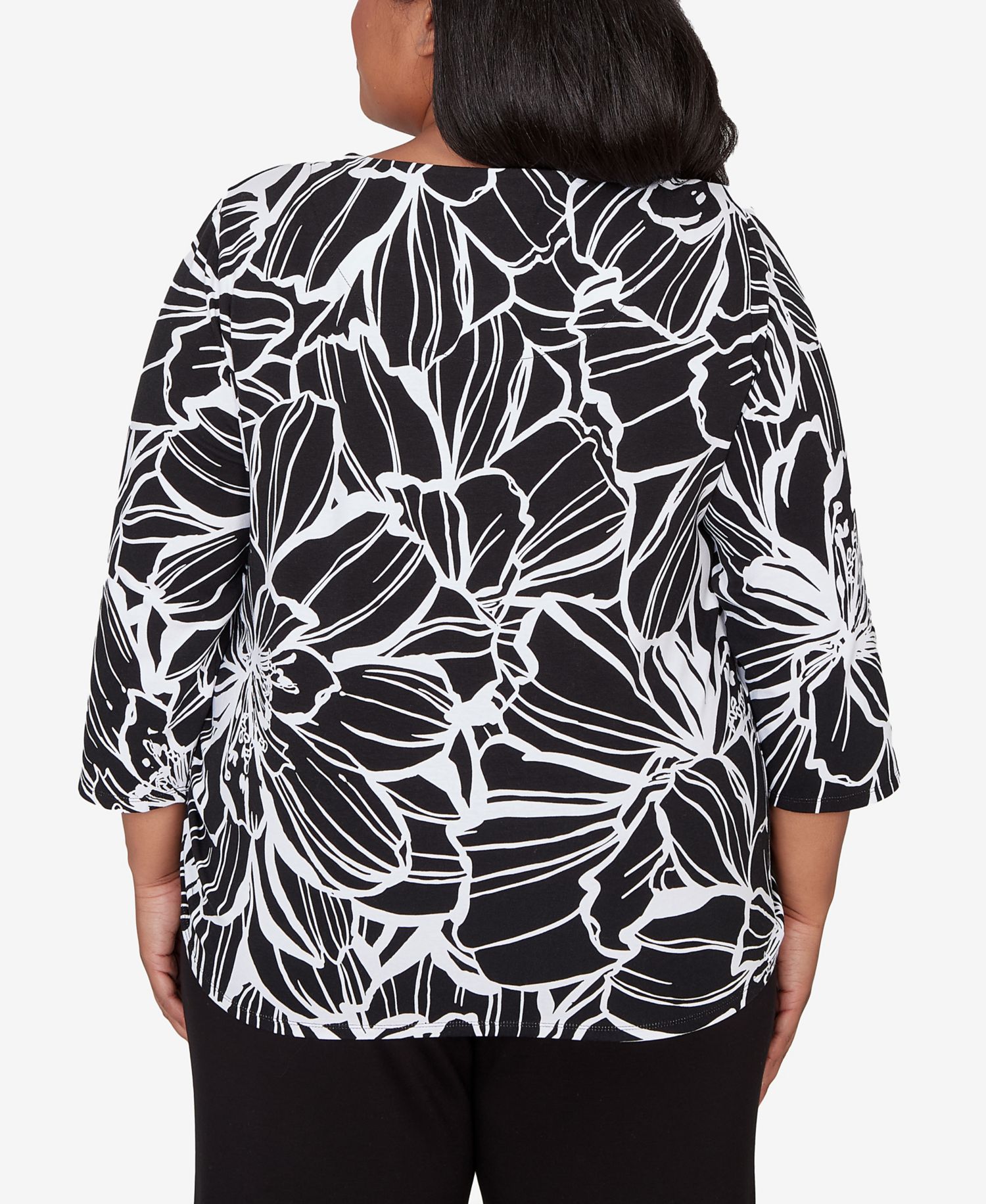 Plus Size Classic Floral Linework Side Tie Ruched Top