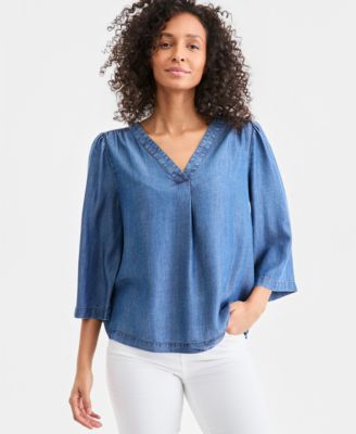 Petite V-Neck Bell Sleeves Top