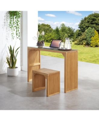 Pine Dining Bench and Table Set with Tempered Glass