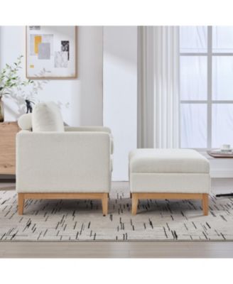  35.4" Farmhouse Upholstered Accent Chair with Ottoman & Coffee Table