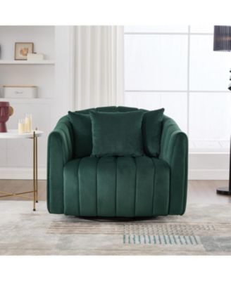 Velvet Swivel Barrel Chair & Half Sofa with Pillows
