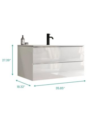 36" White Wall Mount Vanity w/ Ceramic Sink