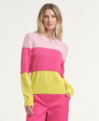 Women's Braided Color-Block Crewneck Sweater
