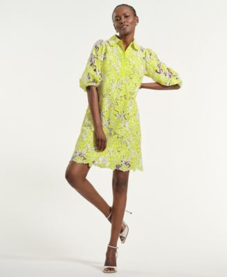 Women's Eyelet Blouson Collared Neck Dress