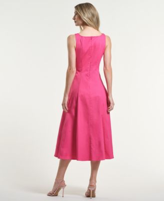 Women's Seamed Square Neck Midi Dress