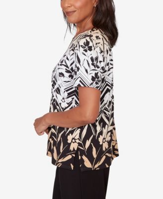 Women's Chevron Floral Ombre Print T-Shirt