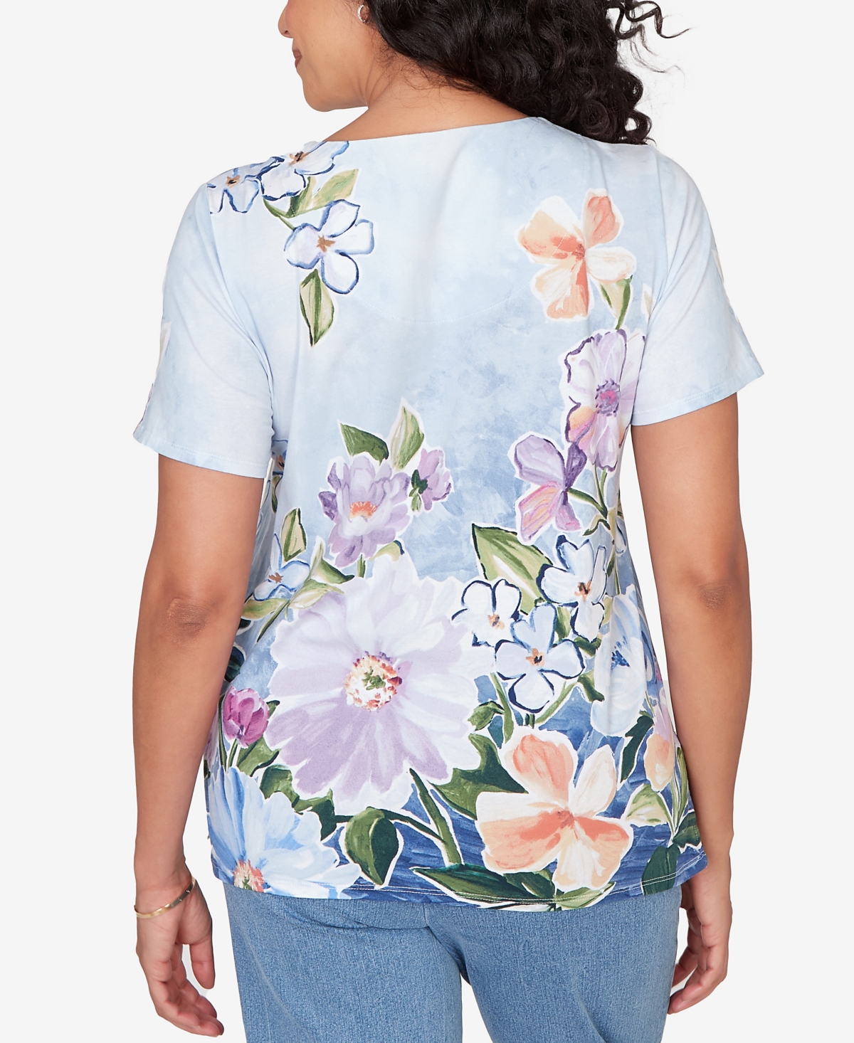 Alfred Dunner Women's Artisan Floral Split Neck T-Shirt