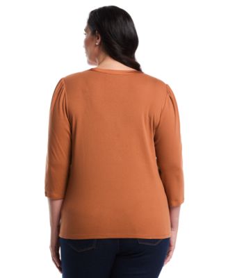 Plus Size Plus Size 3/4 Puff Sleeve V-Neck Top