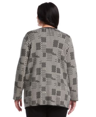 Plus Size Plus Size Geo Patch Pocket Open Long Sleeve Cardigan