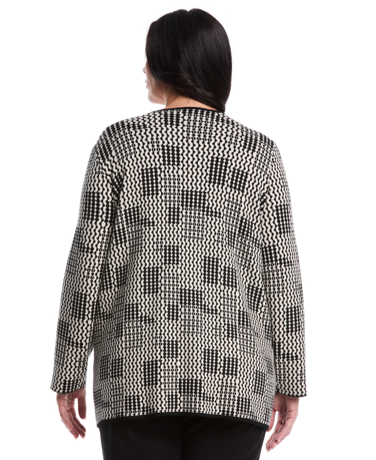 Rafaella Plus Geo Patch Pocket Open Long Sleeve Cardigan