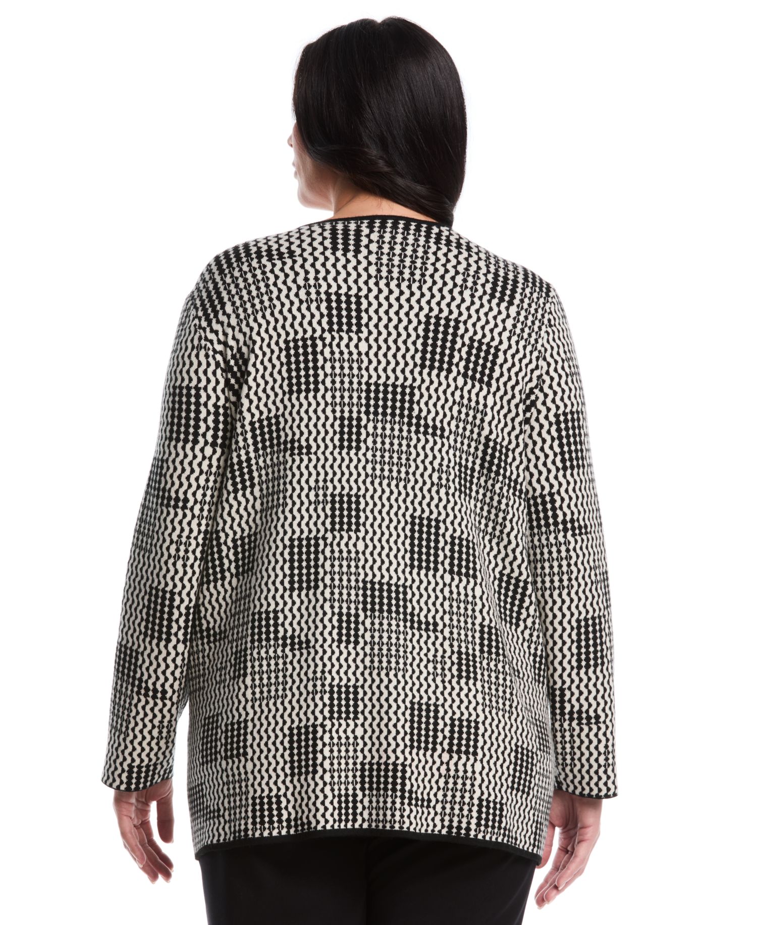 Plus Size Plus Size Geo Patch Pocket Open Long Sleeve Cardigan