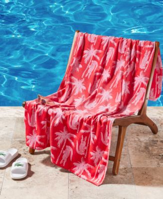 PEACEMINUSONE ビーチタオル　beach towle#1 レッド Lacoste All-Over Crocodile Palm Print Cotton Beach Towel, 36