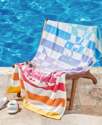Striped Crocodile Print Cotton Beach Towel, 36" x 72"