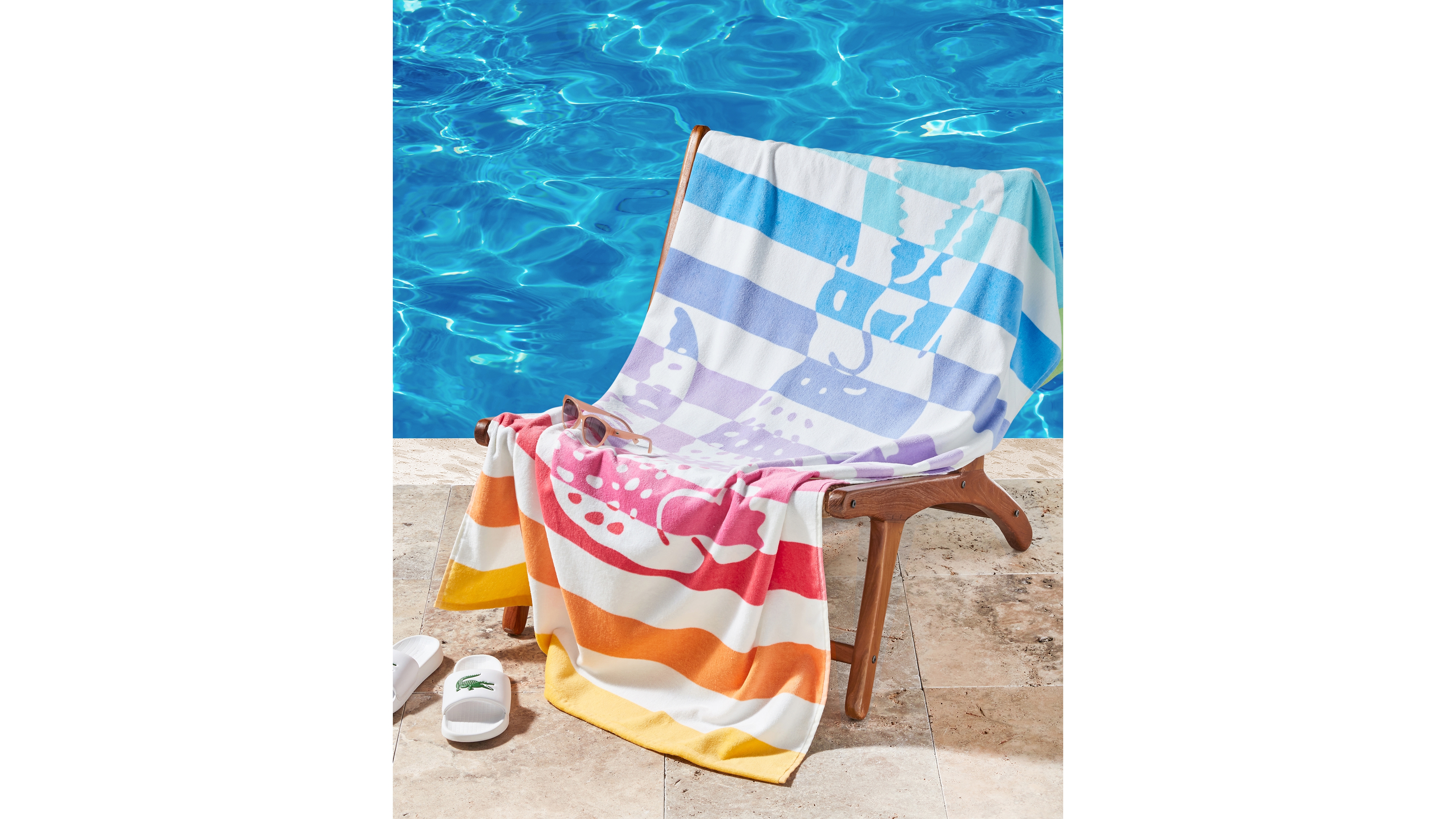 Lacoste Striped Crocodile Print Cotton Beach Towel, 36" x 72"