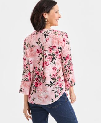Petite Floral Print V-Neck Top