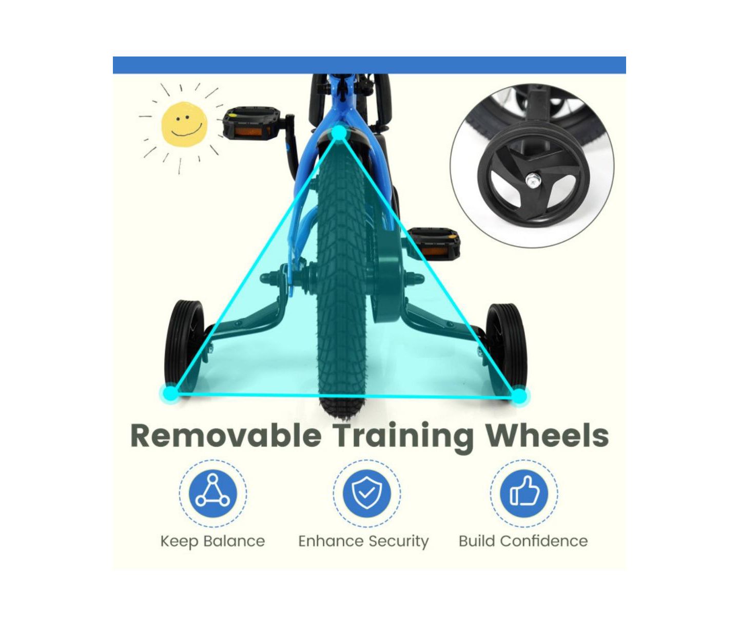 Детская игрушка HONGGE Adjustable Kids Bike with Training Wheels and Coaster Brake, Ages 3+, цвет: Синий — фото 9