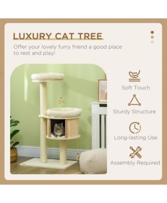 PawHut 3 Level Cat Tree Sisal Posts Badminton Toy Soft Cushions Play Areas
