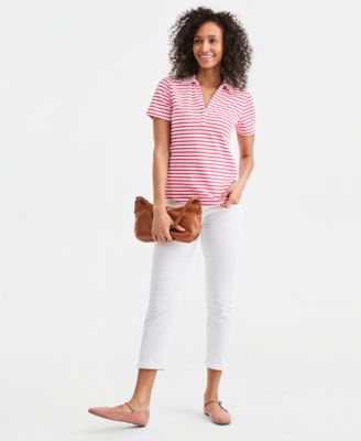 Petite Striped Polo Collared Neck T-Shirt