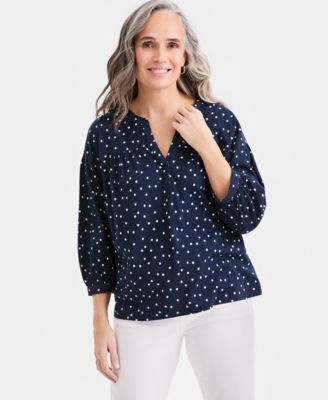 Women's Printed 3/4 Sleeve Split-Neck Top
